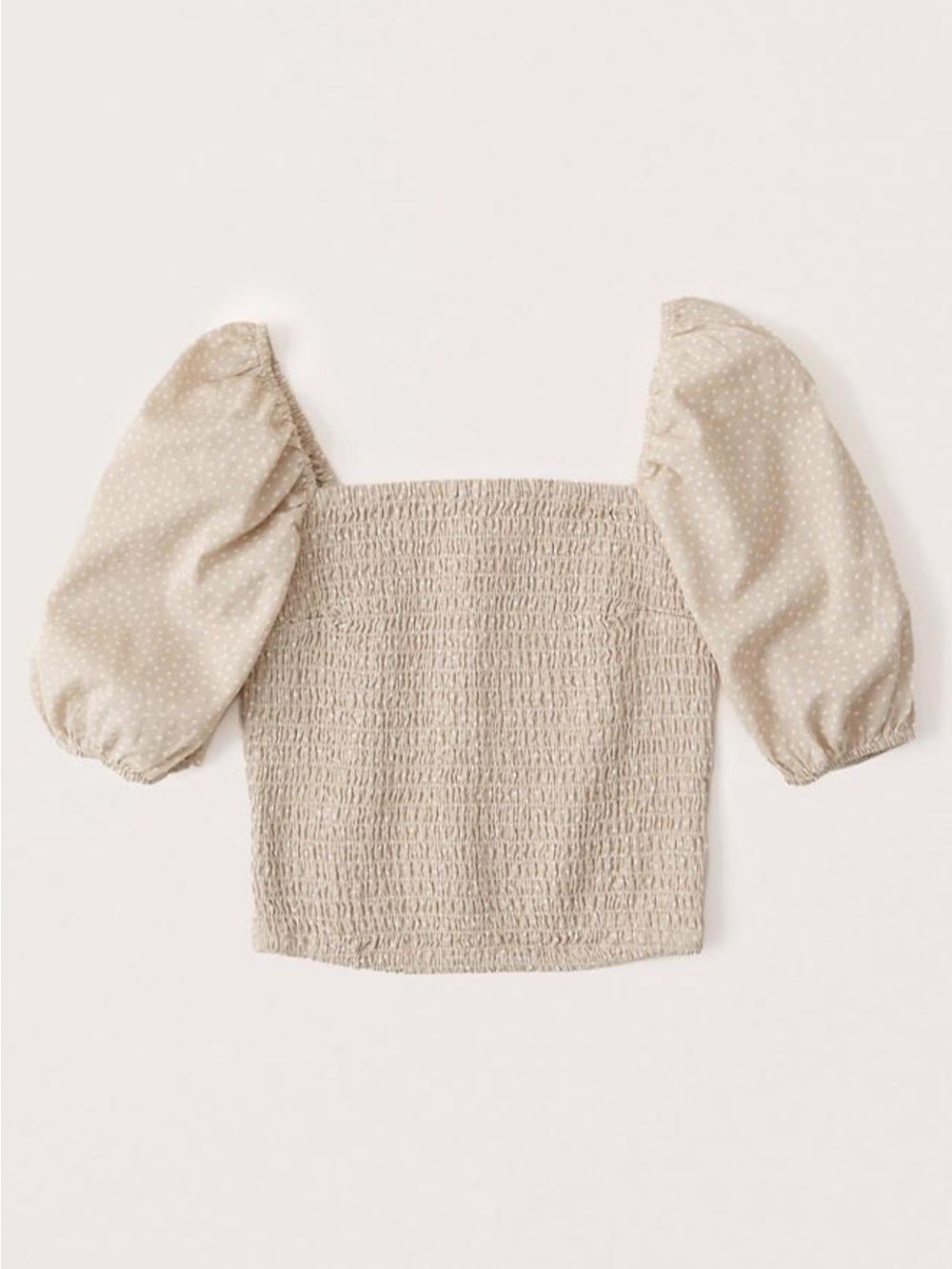 Abercrombie & Fitch Beige Smocked Puff-Sleeve Crop Top, XXS, NWOT